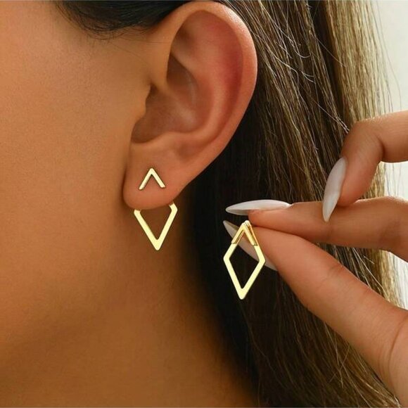 18K Gold Geometric Drop Earrings - Picture 1 of 5